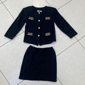Gorgeous navy blue Skirt Suit with Gold Accents and pearl buttons
